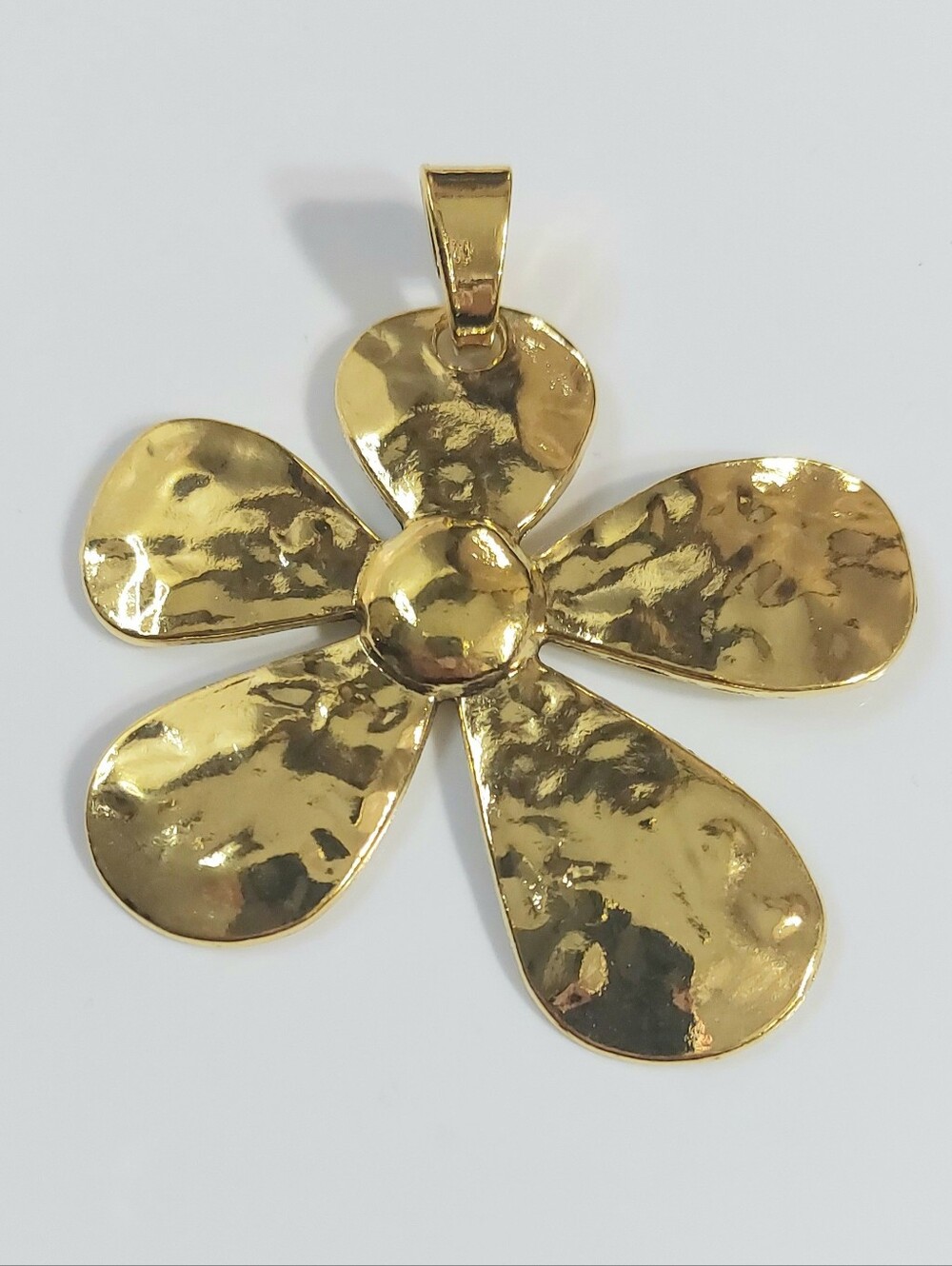 Hammered Gold Flower Necklace Pendant - Womens Jewelry